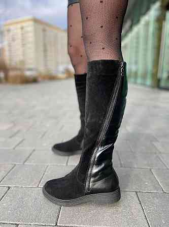 Чоботи жіночі зимові комбіновані натуральна шкіра + замша чорні на низькому ходу 5191 38 Коломия