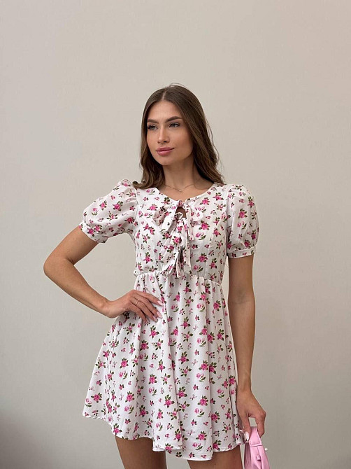 Жіноче легке романтичне мініплаття у квітковий принт турецький софт Білий 3, 42/44 Одеса - фото 2