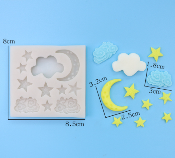 Молд силиконовый Луна тучи звёзды 80 на 85 мм серый Киев