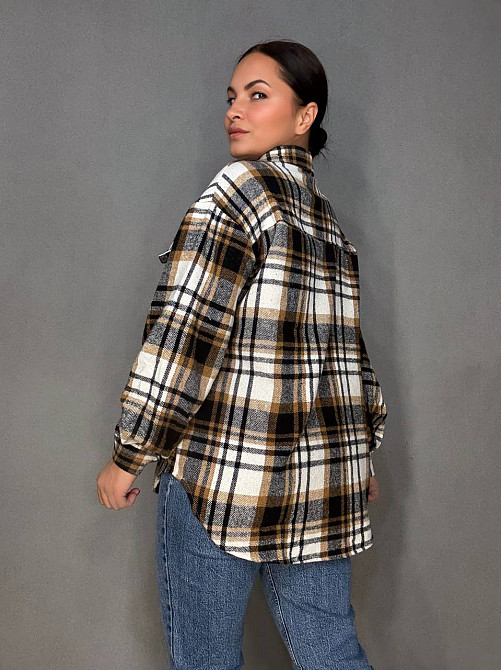 Сорочка жіноча YZY 223 картата оверсайз тепла байка, бежевий, one size Київ - фото 4