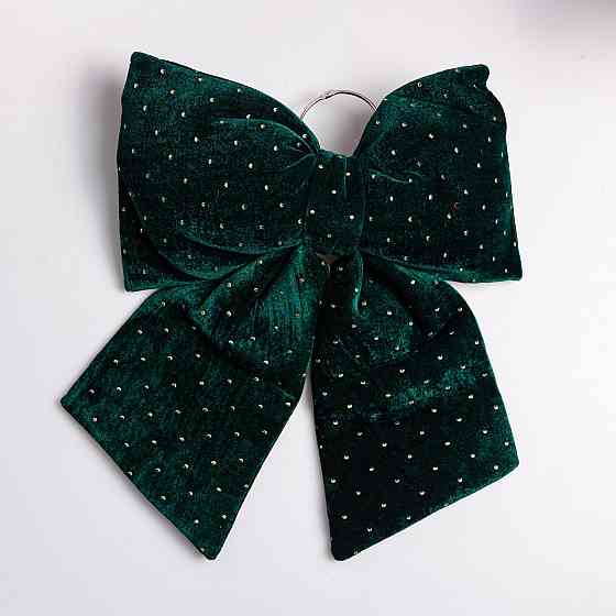 Оксамитовий бант для декору зі стразами на ялинку 35×45 (см) Зелений CR-2-11 Київ