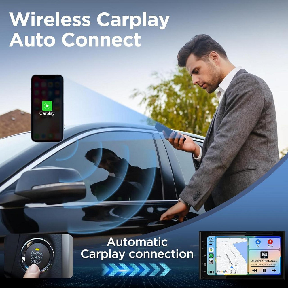 Бездротовий адаптер CarPlay для iPhone, перетворення дротового Карплей для авто, з Wi-Fi 5 ГГц, Bluetooth, USB-A USB-C чорний Київ - фото 2