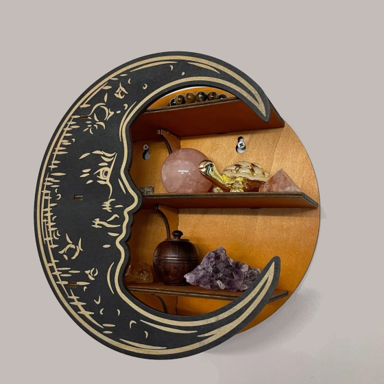 Настенная полка Луна, органайзер с 3 полками для украшений и декора, деревянная полка полумесяц, цвет Yellow Каменец-Подольский