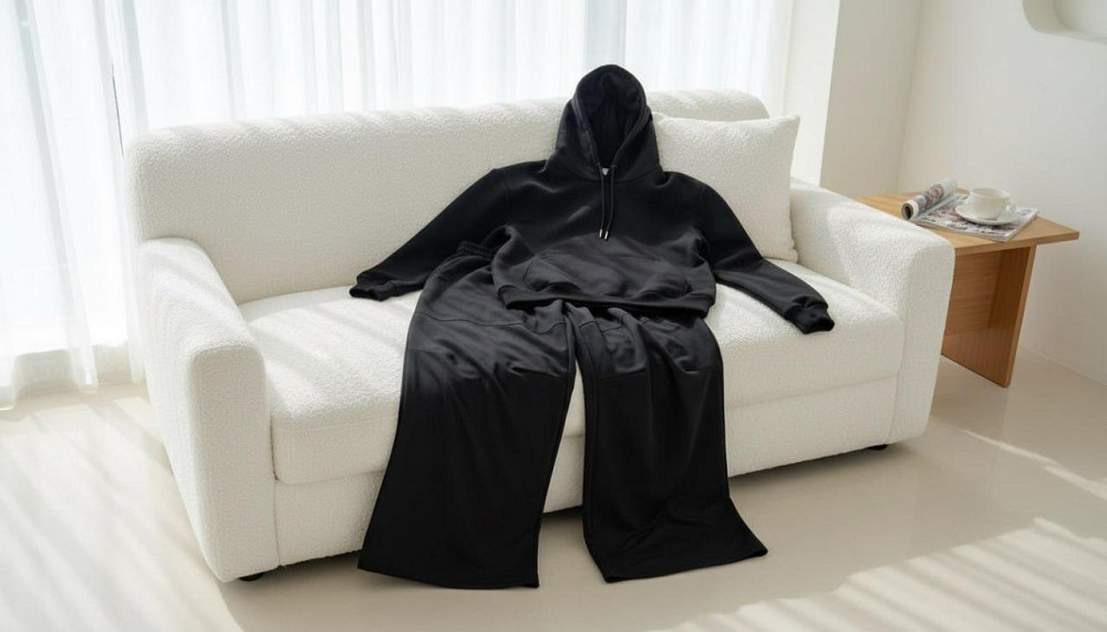 Жіночий стильний повсякденний костюм-двійка з якісної двонитки на рибані Чорний, 44 Одеса - фото 3