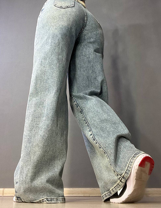 Джинси жіночі Dicesil 9153 palazzo jeans широкі стрейчеві завишена талія палаццо ремінь косичка блакитні, блакитний, 28, 28, 74 см, 100 см Київ - фото 14