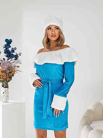 Женский набор снегурочки (платье+шапка+пояс) Блакитний Одеса