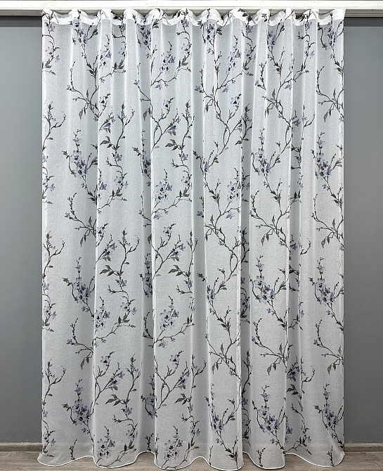 Тюль VR-Textil 1866т Flora Батист Белый с серо-синим 300х270 см (42-0820) Киев - изображение 2