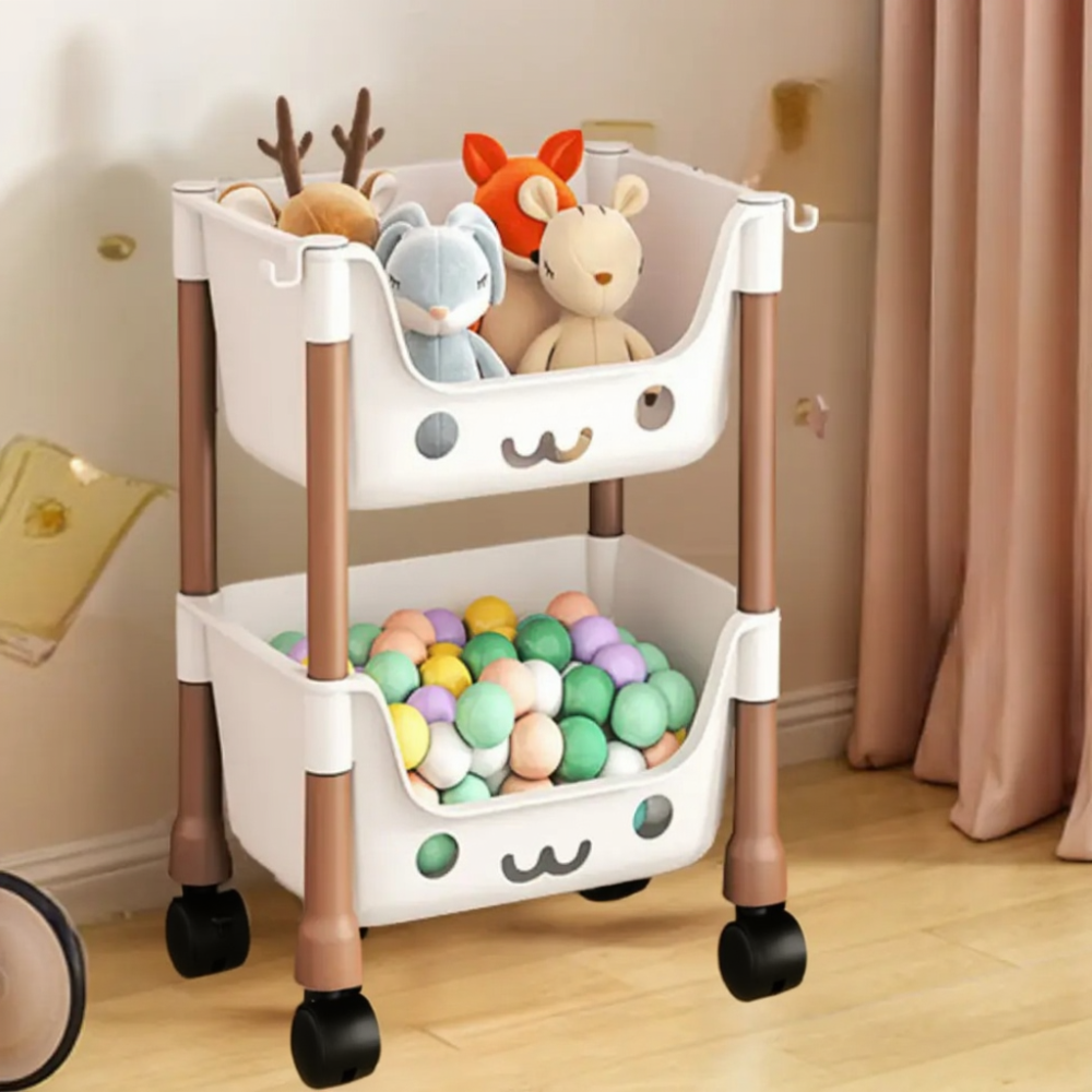 Стелаж для дитячої на колесах з контейнерами, органайзер для іграшок, біло-коричневий, 43×30.3×22 см Кам'янець-Подільський - фото 8