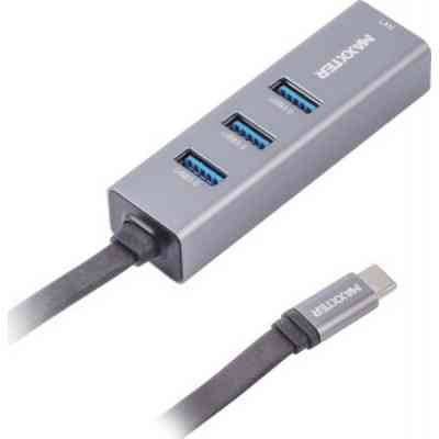Концентратор Maxxter Type-C to Gigabit Ethernet, 3 Ports USB 3.0 (NECH-3P-02) Вінниця