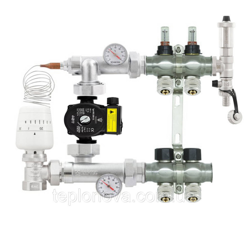 Колектор в зборі на 2 пари виходів нержавійка  "Raftec" для Теплої Підлоги з розходомірами Чернівці - фото 9