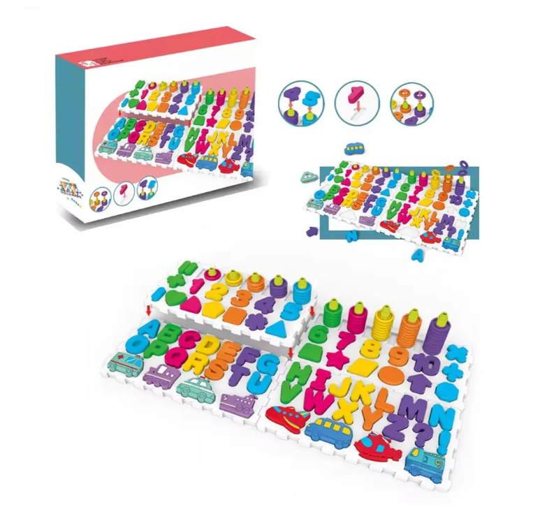 Розвиваюча гра "Логіка-вкладиш 4 в 1" DF80 цифри, букви, фігури, транспорт Вінниця - фото 1