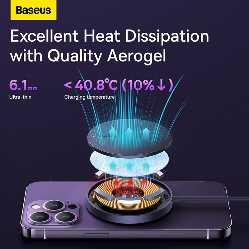 Бездротовий зарядний пристрій Baseus Simple Mini3 Magnetic Wireless Charger 15W Dusty Purple Київ - фото 10