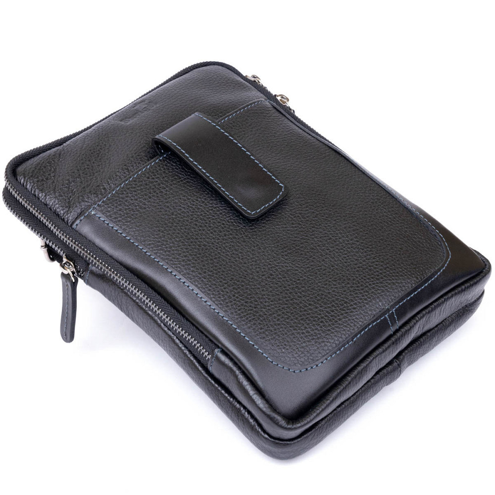 Сумка мужская планшет на два отделения кожаная флотар Черная (SHVIGEL) Киев - изображение 9