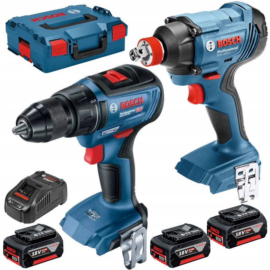 Професійний набір акумуляторного інструменту Bosch GSR 18V-50 + GDX 180-LI 5Ah : з АКБ 18V 5 Ah-3 шт, дриль-шурупокрут, гайкокрут Київ - фото 1