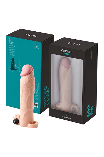 Насадка на пенис Virgite S5 с вибрацией, бежевая, 20 см Sex Aura Киев - изображение 5