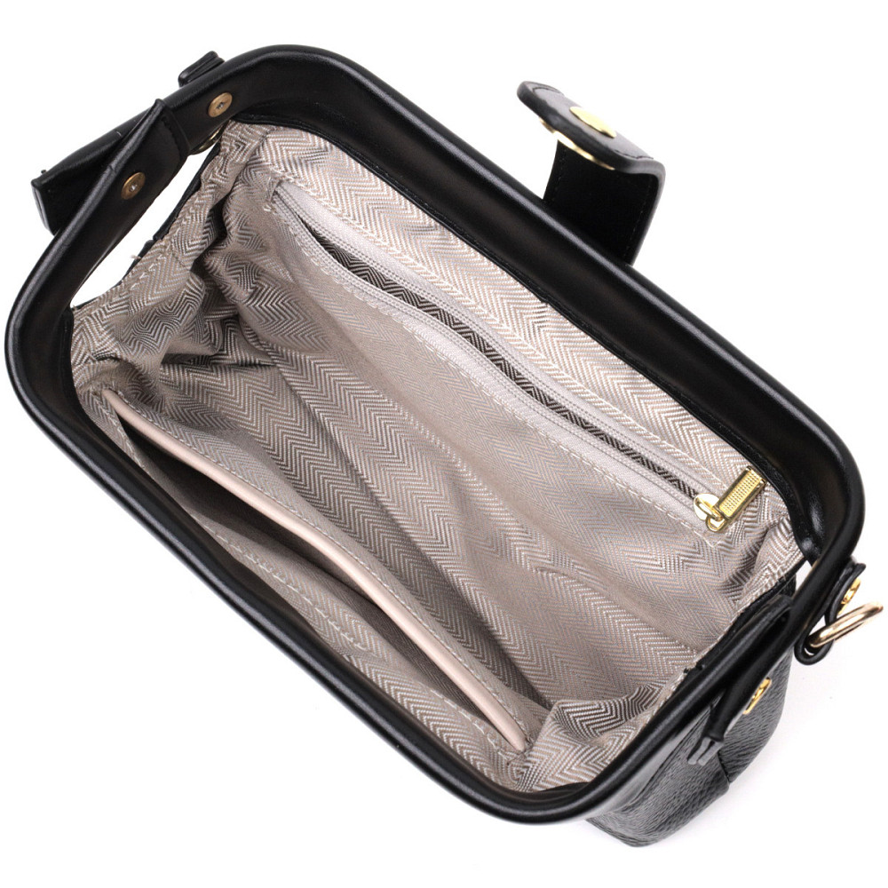 Цікавий клатч у класичному кольорі з цікавою клямкою з натуральної шкіри Vintage 22427 Чорний Київ - фото 7