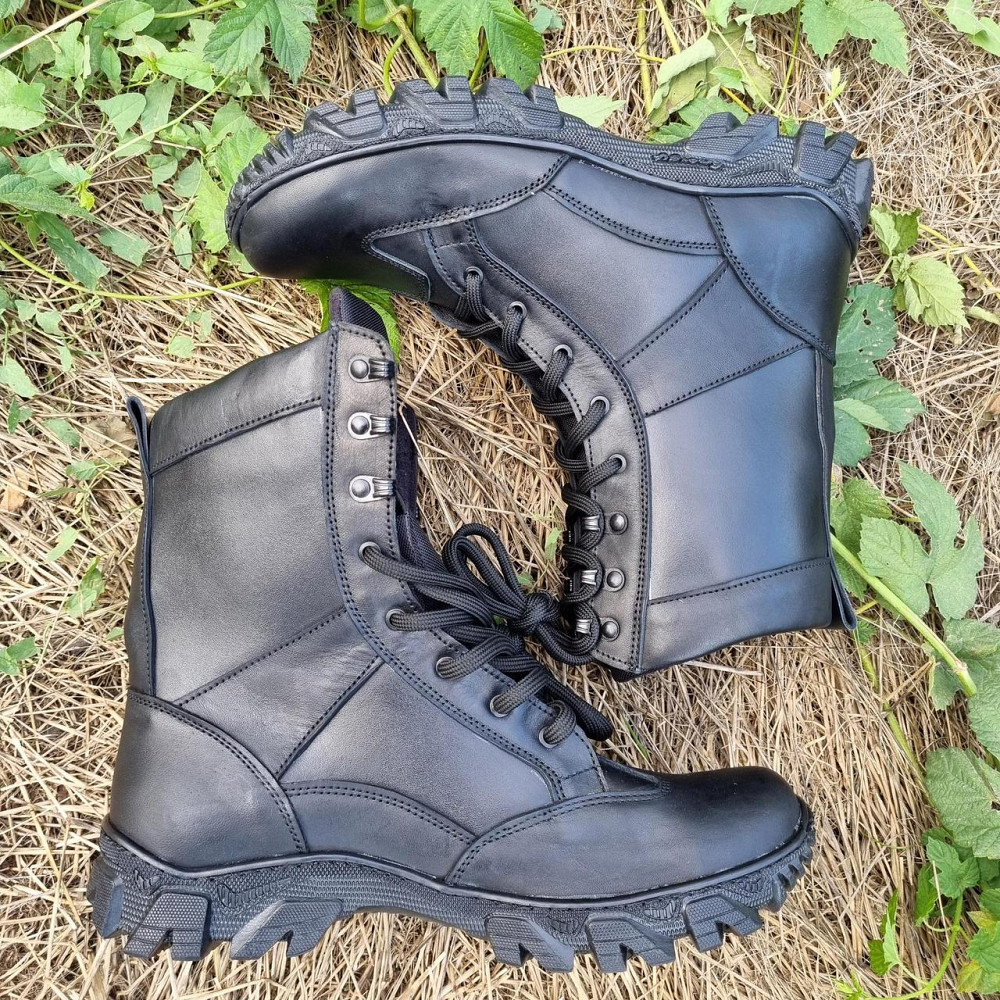 Тактичні демісезонні чоловічі чорні берці ТАЙФУН , військові чоловічі водонепроникні шкіряні берці Львів - фото 4