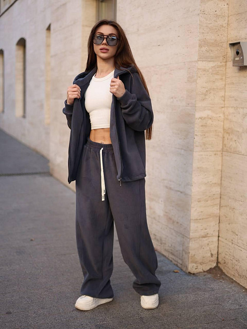 Жіночий теплий повсякденний костюм з турецького двостороннього флісу Графіт Одеса - фото 8