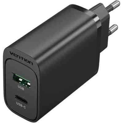 Зарядний пристрій 2xUSB 38W PD,QC3.0 (USB-C+USB-A) чорний Vention Винница