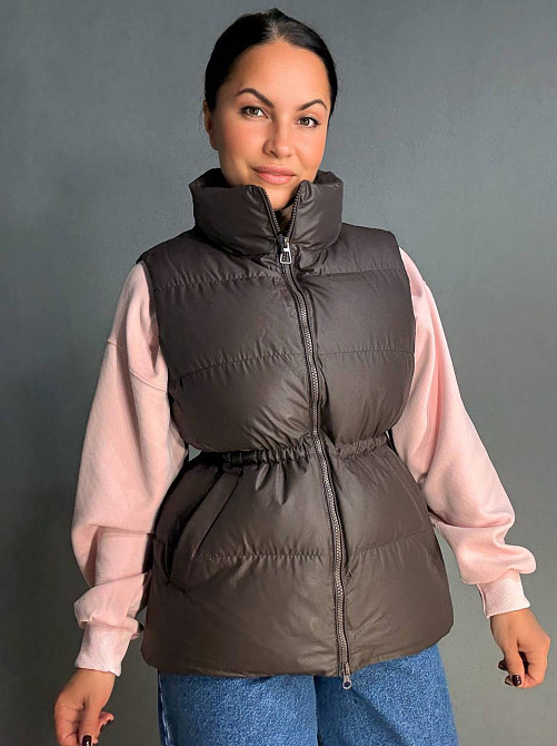 Жилетка женская Lady Yep 10006 длинная с затяжкой на талии коричневая, коричневый, 42 Киев - изображение 18
