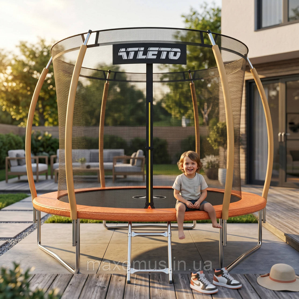 Батут детский Atleto 252 см (8 ft) оранжевый с внутренней защитной сеткой и лестницей (до 100 кг) Мостиська - фото 16