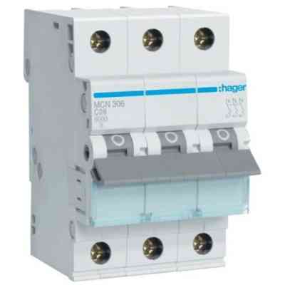 Автоматичний вимикач Hager 3-п. C 6A (6kA) 3M (B) (MCN306) Вінниця