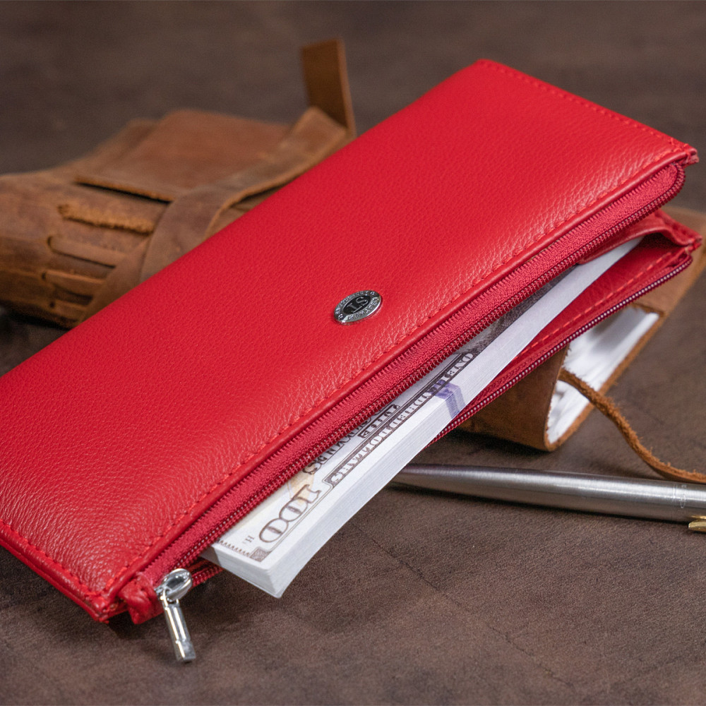 Жіночий горизонтальний шкіряний гаманець червоний (ST Leather) Київ - фото 11