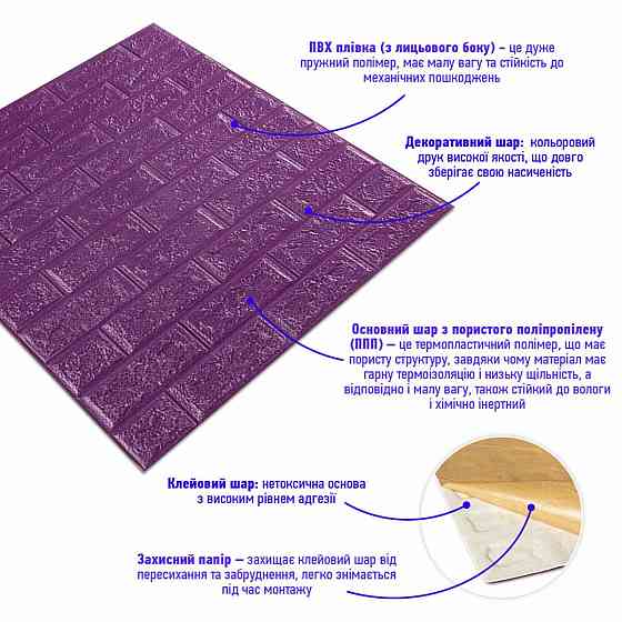 3D панель самоклеюча 700х770х5мм цегла Фіолетова (016-5) SW-00000150 Київ