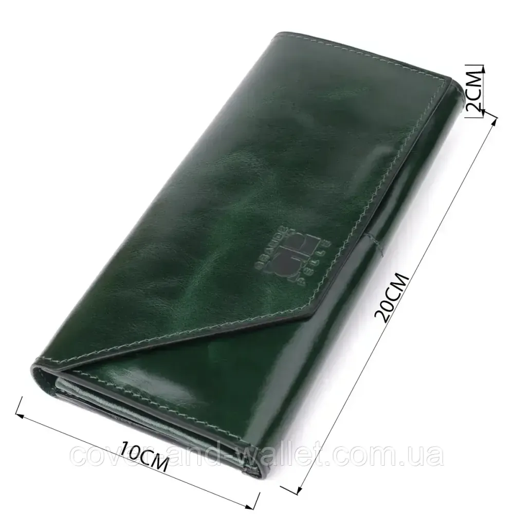 Вместительный женский кошелек зеленого цвета из гладкой кожи Grande Pelle Festa Киев - изображение 2