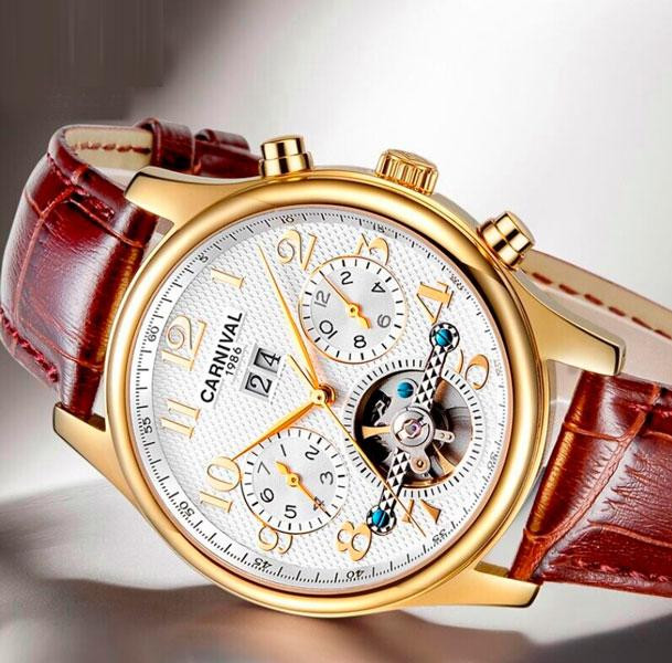 Годинник чоловічий механічний Carnival Swiss Sahara Gold (2 ремінці) Вінниця - фото 4