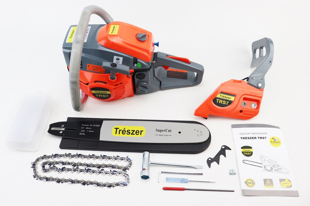 Бензопила TRESZER TRS7 52cc (3,8кВт. шина 16", ланцюг 325-1,5-64зв. квад. зуб) з підкачуванням, плавний пуск Київ - фото 1
