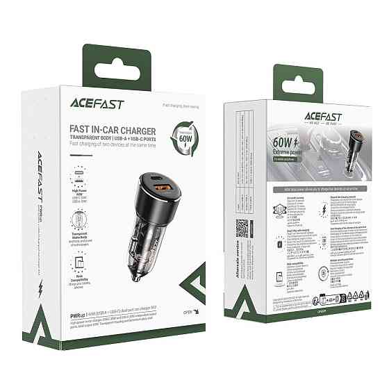Автомобільний зарядний пристрій ACEFAST B12 60W (USB-A+USB-C) dual-port car charger Black Одеса