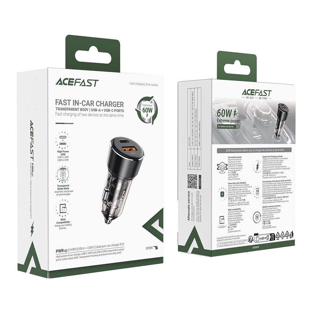 Автомобільний зарядний пристрій ACEFAST B12 60W (USB-A+USB-C) dual-port car charger Black Одеса - фото 2