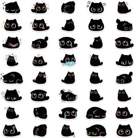 Набор наклеек черные коты 50 шт, виниловые стикеры котики, наклейки для ноутбука телефона декора Киев