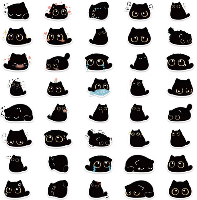 Набір наліпок чорні коти 50 шт, вінілові стікери з котиками, наклейки для ноутбука телефону декору Київ - фото 5