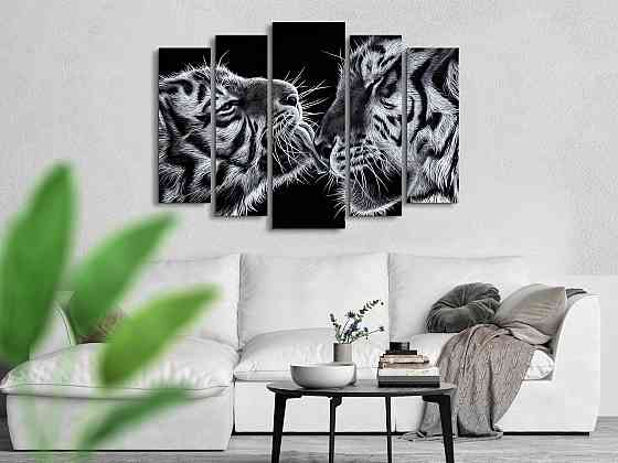 Модульна картина у вітальню / спальню Дбайливі тигри Art-239_5 ( 80х118см ) Київ