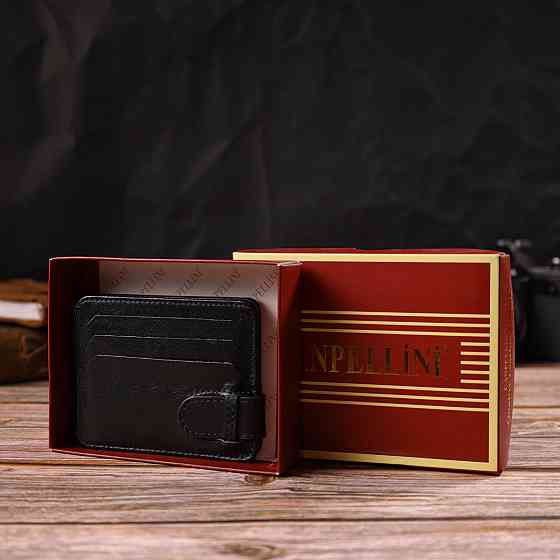 Класичний надійний затискач для грошей з натуральної гладкої шкіри CANPELLINI 21939 Чорний Київ