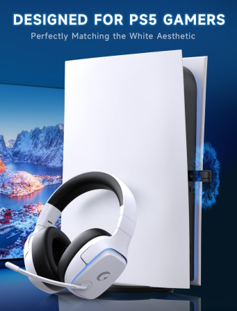 Игровые наушники Gvyugke беспроводные 2.4 ГГц Bluetooth 5.3, 7.1, 50 мм, 70 ч, микрофон, LED, для PS5 PS4 ПК Switch, белые Киев