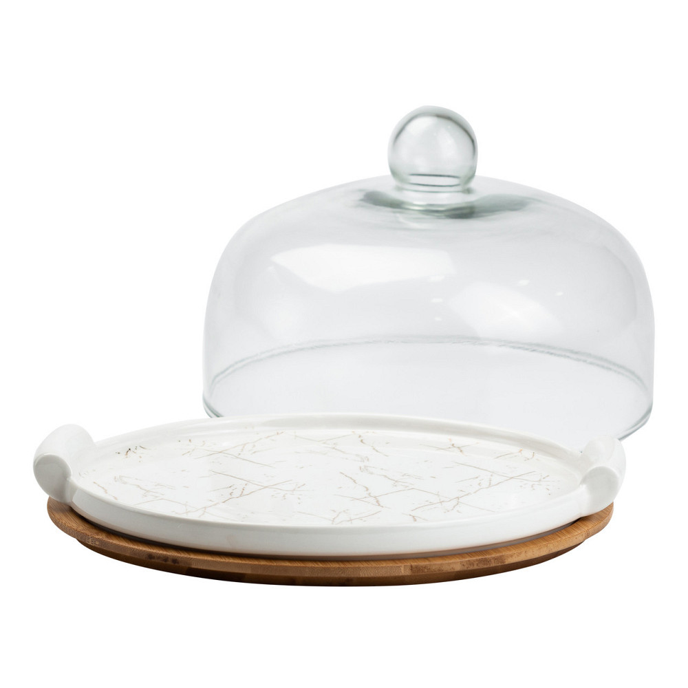 Порцелянова тортівниця зі скляною кришкою на бамбуковій підставці HP1203 Київ - фото 2