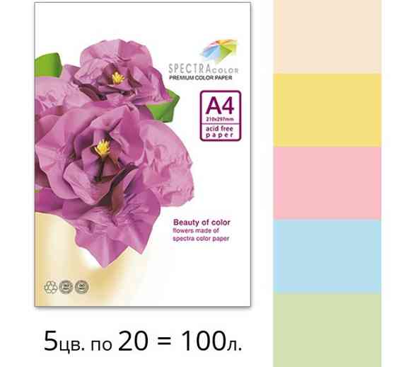 Папір ксероксний кольоровий "Spectra" A4 160г/м 100арк(5х20) Rainbow Pack Light (пастель) 16.4249, ш Київ