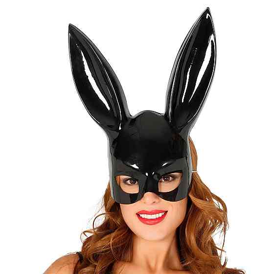 Маска кролика PlayBoy RESTEQ 36 см — черная глянцевая костюмная маска для вечеринок, косплея и Хэллоуина Киев