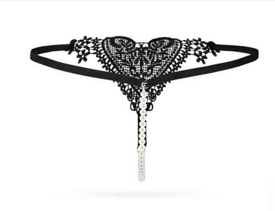 Еротичні труси чорні з перлами - розмір універсальний, (на резинці) Київ