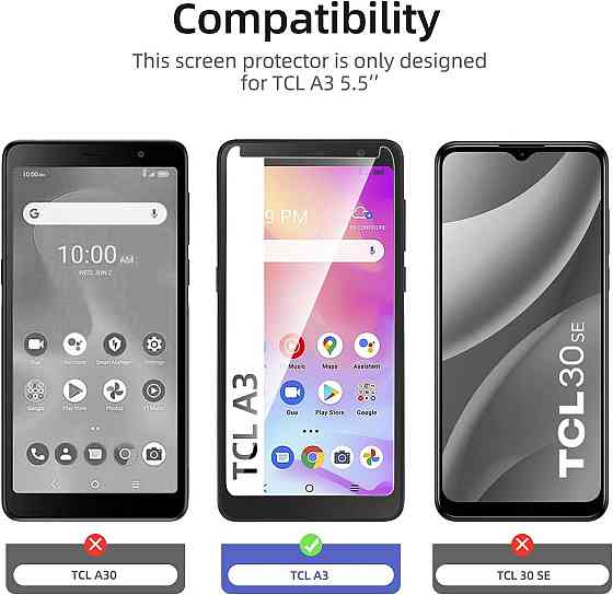 Скло захисне NEW'C p3-TCL-A3 прозоре 3шт загартоване 0,33 мм 9H без бульбашок антивідбиткове Київ