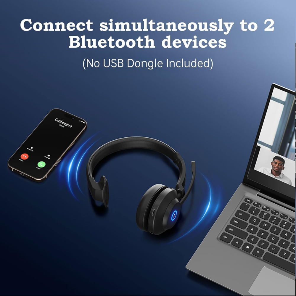Bluetooth-гарнитура AxiomEar для работы, Bluetooth 5.3, микрофон с шумоподавлением, 40 часов работы, USB-C, черная Киев - изображение 5