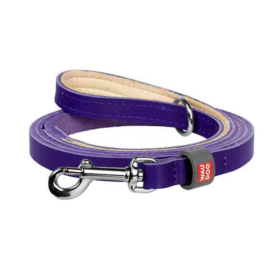 Повідець для котів та дрібних собак шкіряний WAUDOG Classic, XXS-XS, Ш 12 мм, Дов 122 см фіолет Коломия