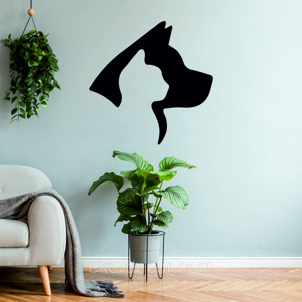 Декоративне настінне Панно «Кіт та Собака », Декор на стіну 90*90 см, Чорний Київ - фото 1