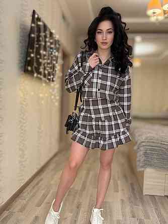 Жіночий стильний костюм двійка: сорочка і спідниця у клітинку бавовна тіар Одеса
