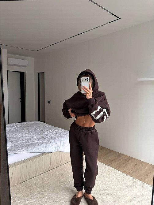 Женский стильный повседневный костюм Chicago с двойным капюшоном Шоколад, 48/50 Одесса - изображение 4