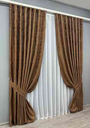 Комплект готових штор VR-Textil Жакард Sultan XO № 1827ш Коричневий 200х275 см 2 шт (32-145) Київ