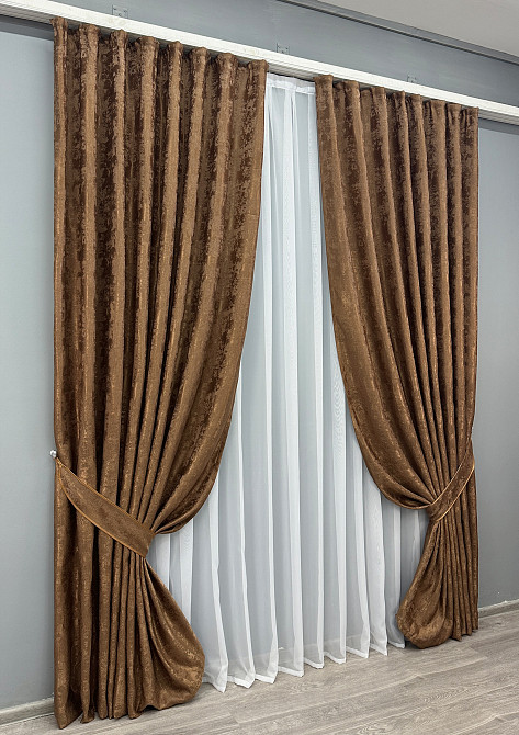 Комплект готовых штор VR-Textil Жакард Sultan XO № 1827ш Коричневый 200х275 см 2 шт (32-145) Киев - изображение 3